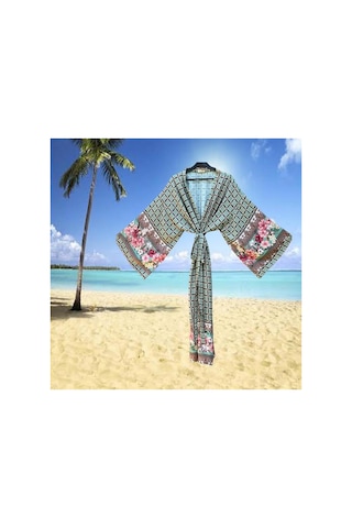 Lila Mare Geometrik Çiçekli Kimono Renkli Renkli