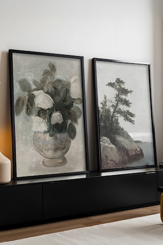 Huhuli Ahşap Siyah Çerçeveli 2 Li Modern Tablo Huhu275