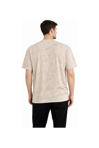 Efnaz Style Erkek Asit Yıkama Bisiklet Yaka Kısa Kollu Oversize T-shirt Tişört - Bej