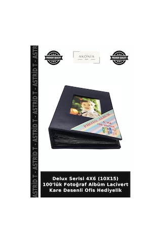 Delux Serisi 4x6 10x15 100'lük Fotoğraf Albüm Lacivert Kare Desenli Ofis Hediyelik