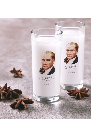 Kişiye Özel Renkli Baskılı Atatürk Temalı İkili Rakı Bardağı Seti-12