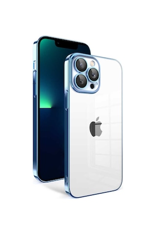 Apple Uyumlu iPhone 12 Pro Max ile Kapak Lens Korumalı Arkası Şeffaf Sert Mika Kılıf - Mavi