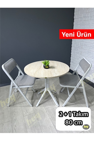Aras 2 Kişilik Yuvarlak Mutfak Yemek Masası Takımı 2+1 Traverten Kazayağı 80 Cm Traverten-kazayağı