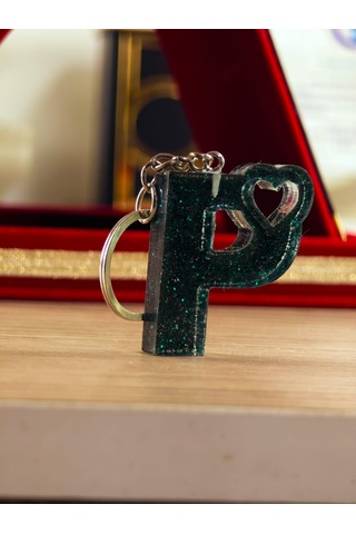 Harfli Anahtarlık Epoksi Kişiye Özel Yapım El Yapımı Harf Anahtarlık Kalp Model Özel Tasarım Hediyelik Ürün Kalp Desenli Simli Anahtarlık Beyaz - Sarı