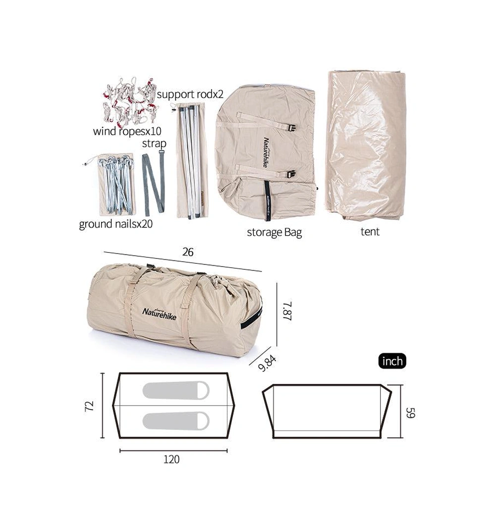Naturehike 4 Kişilik Lüks Glamping Kanvas Kamp Çadırı Bej