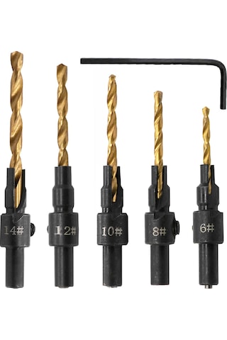 Suofeng Ahşap Vida Delik Açıcı Seti 5'li - Hss Malzeme, 1/4 Hex Sap, Derinlik Ayarlanabilir, 5- 12 Boyutları