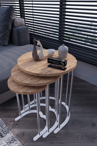 3' Lü Zigon Sehpa Gümüş Ayak Atlantik Çam 18 Mm Mdf Gümüş - Atlantik Çam