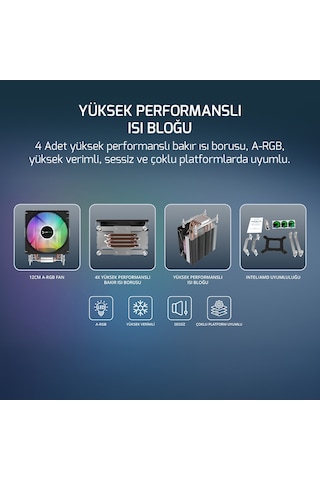 Gamepower Glace Tc4 Argb Siyah 1x120mm Lga1851/am5 İşlemci Hava Azaz3gmp0024