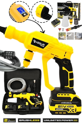 Assur Plus 21V Kömürsüz Motor Yüksek Basınçlı Akülü Oto Araba Yıkama Makinesi Şarjlı - 2854