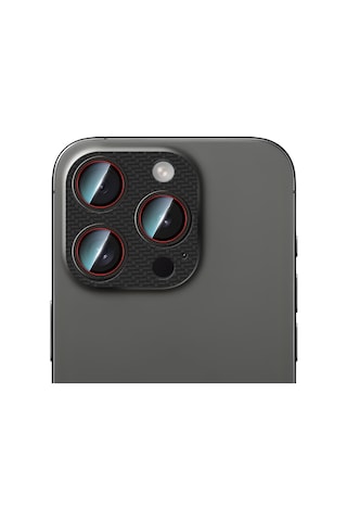 Apple Uyumlu   iPhone 16 Pro Caseworld Karbon Fiber Serisi Anti Reflective Full Kamera Lens Koruyucu Siyah-kırmızı