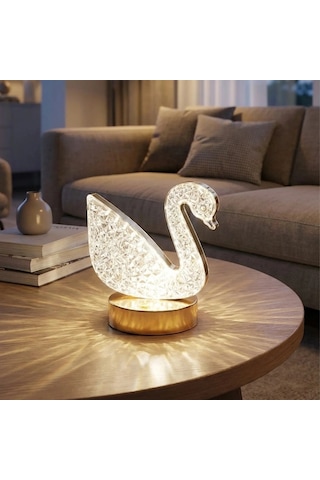 Buffer Kuğu Model Kristal Led Masa Lambası Dokunmatik, 3 Renk Işık Modlu, Şarjlı Mini Dekoratif G Çok Renkli
