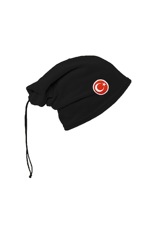 Kadın Erkek Polar Boyunluk Kışlık İpli Bere Bayrak Nakışlı