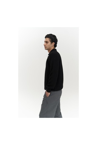 Vander Düğme Detay Siyah Erkek Triko Kazak Siyah
