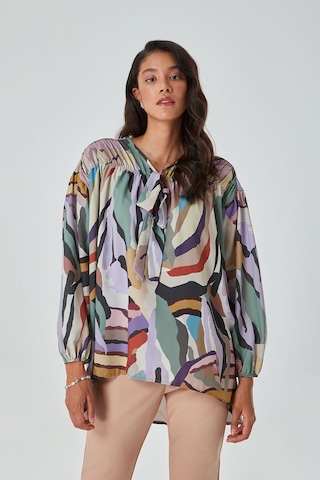 Mizalle Renkli Zebra Tunik Çok Renkli
