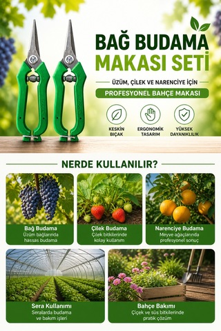 Bağ Budama Makası Seti 2 Li Profesyonel Üzüm, Çilek Ve Bahçe Makası Keskin & Ergonomik