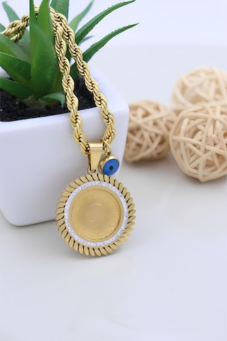 22 Ayar Çeyrek Altınlı Çelik Kolye