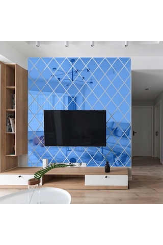 Sones Eşkenar Dörtgen Dikişli Arka Plan Akrilik Ayna Dekoratif Çıkartmalar, Özellikler: Mavi Büyük Diğer