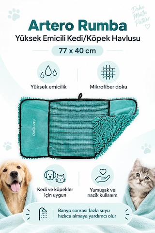 Artero Rumba Kedi Köpek Yüksek Emici Mikrofiber Kurulama Ve Kurutma Havlusu 77x40 Cm