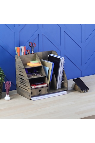 Focus Hexa Çekmeceli A4 Evrak Rafı Masaüstü Organizer Ceviz Renk