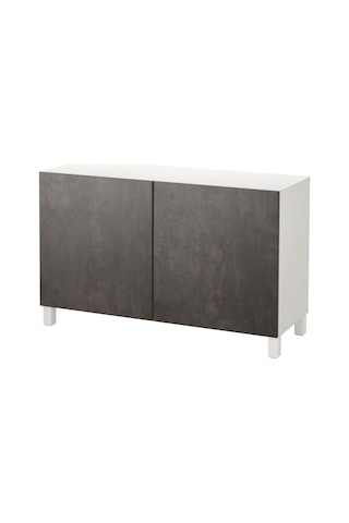 Dolap Kombinasyonu, Beyaz-koyu Gri Taş Görünümlü, 120x42x74 Cm, Kallvıken Atlus
