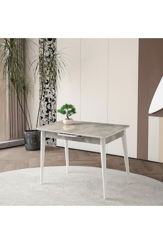 Ortadan Açılır Parlak Ahşap Yemek Masası Mermer Desenli 60x100