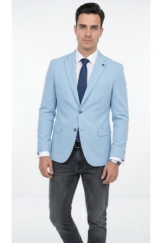 Plus Scorpion Ck 142 Slim Fit Mikro Desenli Erkek Ceket Yazlık Pike Kumaş Çift Yırtmaç Blazer Mavi