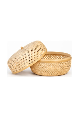Bohem Dekoratif Kapaklı Bambu Kutu, Sepet, Iskandinav, Modern, Bohem, Rattan Bej