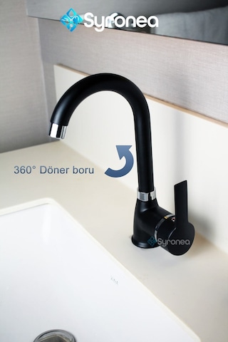 Siyah Kısa Borulu Lavabo Bataryası Delta Aç Kapa Musluk Siyah