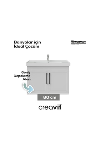 Creavit D20 80 Cm Kapaklı Lavabo Dolabı Beyaz Lake Beyaz