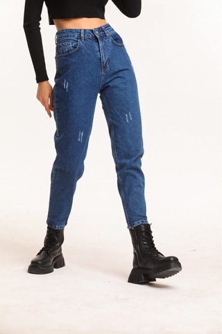 2006 Kadın Likrasız Mom Jeans Kot Denim Pantolon Kar Yıkama