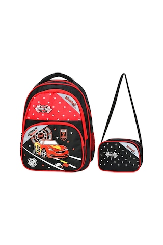 Waddell İlkokul Sırt Çantası ve Beslenme Çantası Yarış Arabası Kırmızı-Siyah