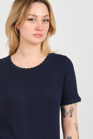 Ella Camelia Kadın Çizgili Bisiklet Yaka Kısa Kol Bluz 1e027 Lacivert Lacivert
