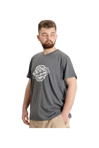 Mode Xl Büyük Beden Erkek V Yaka T-Shirt Mustang 23034 Antramelanj 001