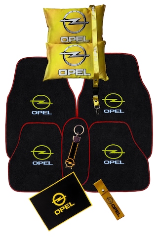 Opel Araç Oto Halı Paspas & Dijital Baskılı Sarı Boyun Yastığı & Opel Oto Aksesuar Seti