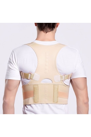 Erkek Kadın Ayarlanabilir Manyetik Duruş Düzeltici Korse Geri Erkekler Brace Geri Omuz Kemeri Bel Desteği Düz, Boyut: S Ten Rengi