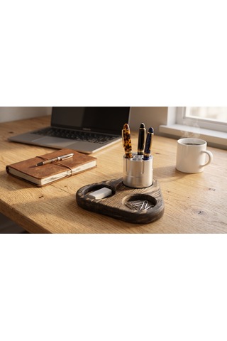 Alüminyum Revolver & Ahşap Tasarım Kalemlik Platın Grey & Black