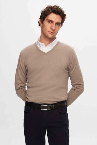 D's Damat Ds Damat Regular Fit Bej Düz V Yaka Triko Kazak 5HF06ORT12003 Bej