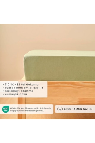 Bella Maison %100 Pamuk Saten Çift Kişilik Lastikli Çarşaf Sisli Yeşil 160 x 200 x 35 CM Yeşil