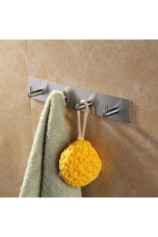 Paslanmaz Çelik 4 Topuzlu Bornoz Askısı Havluluk - Banyo Askısı - İnox - Kendinden Yapışmalı İnox - Paslanmaz Çelik