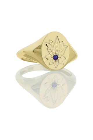 Safir Taşlı Lotus Çiçeği Altın Yüzük