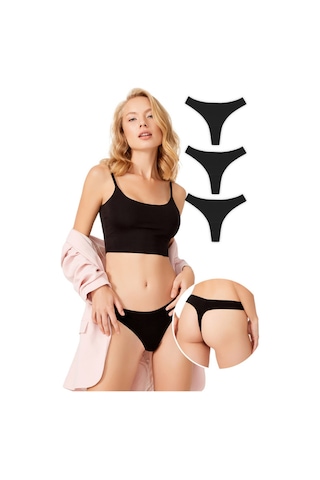 Basic Pamuklu Kadın Tanga 3'lü Paket Külot - 3 Renkli-3