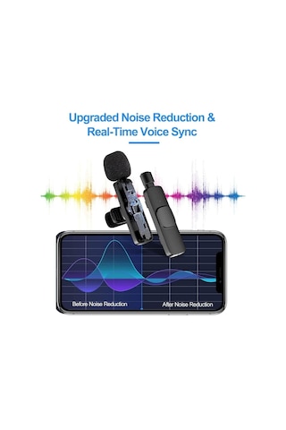 İphone Uyumlu İpad Uyumlu İçin K9 Kablosuz Yaka Mikrofonu, Kayıt İçin Kablosuz Mikrofon, Otomatik Senkronizasyonlu-1344