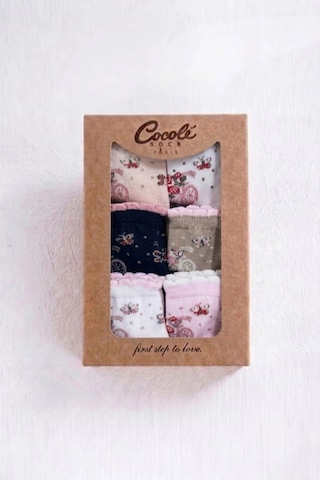 Cocole Socks Kız Bebek Soket Çorabı Kraft Kutulu 6'lı Set Pamuklu 0-1 Çiçek & Bisiklet Temalı Çok Renkli