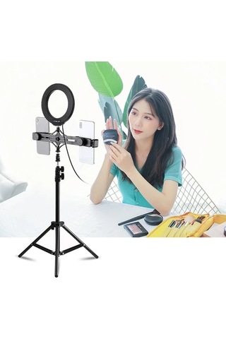 Puluz 1.1m Çift Telefon Tutucu 6.2cm Led Işık Stand Youtubercanlı Yayın Selfie Tiktok Makeup- 5775