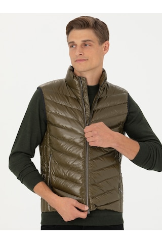 Cacharel Haki Slim Fit İnce Kapitone Mont Yelek Yesıl