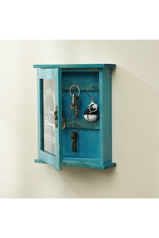 Youmex Gömlek Ahşap Anahtar Saklama Kutusu, Klasik Tarzlı Duvar Takımı, Poç Takma Ve Toz Koruma Kapaklı, Kuzey Avrupa Desenli Ev Dekoru Mavi, Çivi Dahil Değil