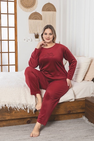 Büyük Beden Kırmızı Likralı Soft Kadife Pijama Takımı Kırmızı