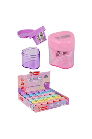 Artlantis Kalemtıraş Çift Bıçaklı Hazneli 6 Renk 1 Paket Mk-4014 Üçgen Pastel Renkler İki Bıçaklı Jumbo Kalem