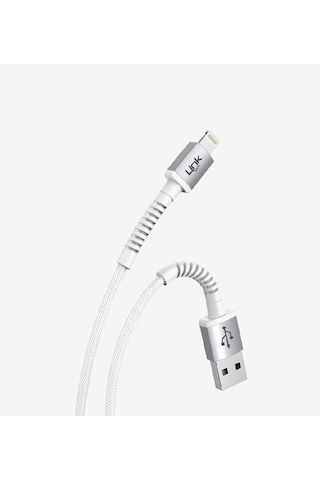 K550 Safe 3a Örgülü Metal Başlı Usb'den Lightning Şarj Kablosu Beyaz