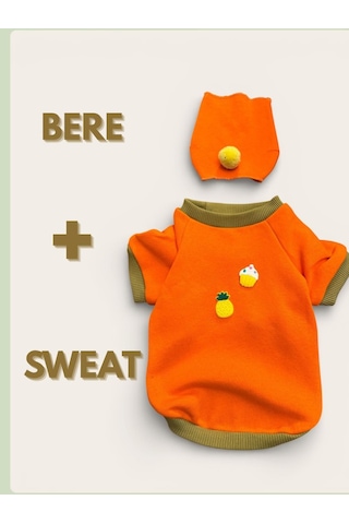 Kemique Pineapple And Ice Cream Turuncu Haki Bereli Köpekler İçin Polar Sweatshirt Takım